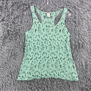 Pinky Tank Top Womens Medium Green Open Crotchet Top